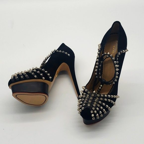 Charlotte olympia size 39 color black suede and silver spikes 100% Authentic - Picture 3 of 17